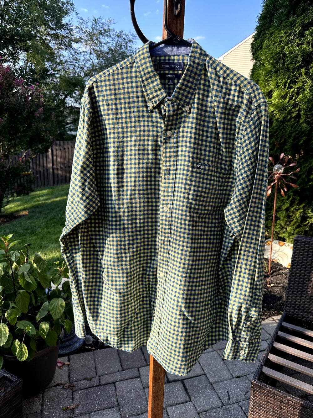 Crown and Ivy Mens Size M Gingham Button Down Lightweight Flannel Shirt